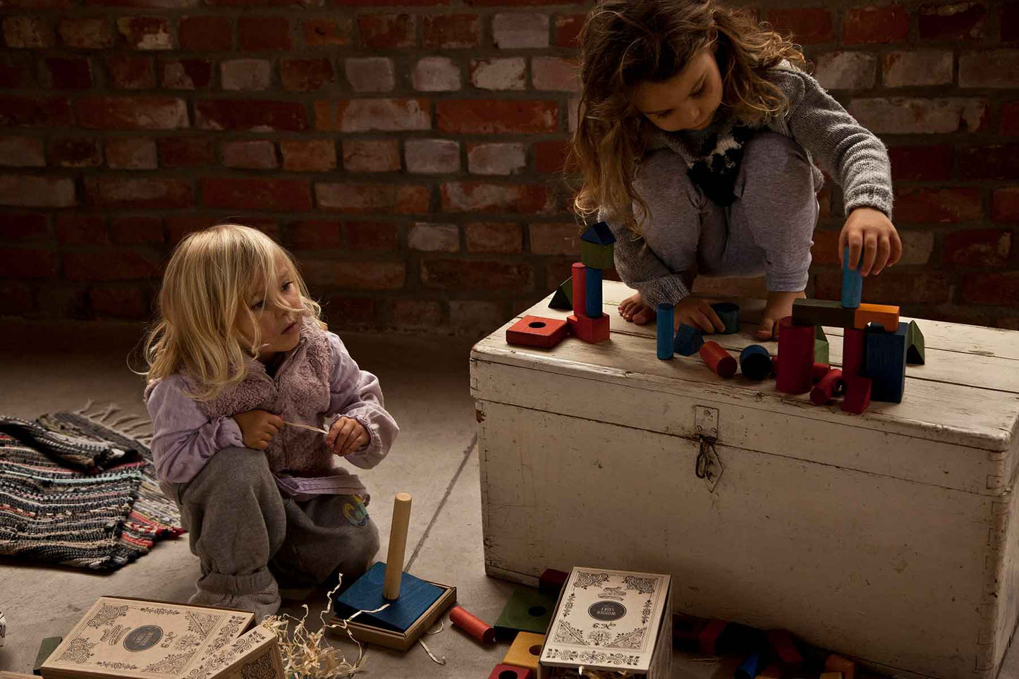 Bauklötze mit Holzkiste Regenbogen Montessori Holzspielzeug